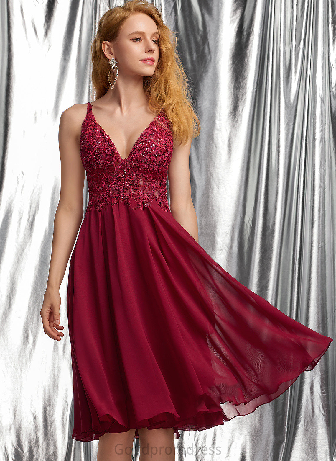 A-Line Dress Homecoming V-neck Anastasia Chiffon Knee-Length Homecoming Dresses