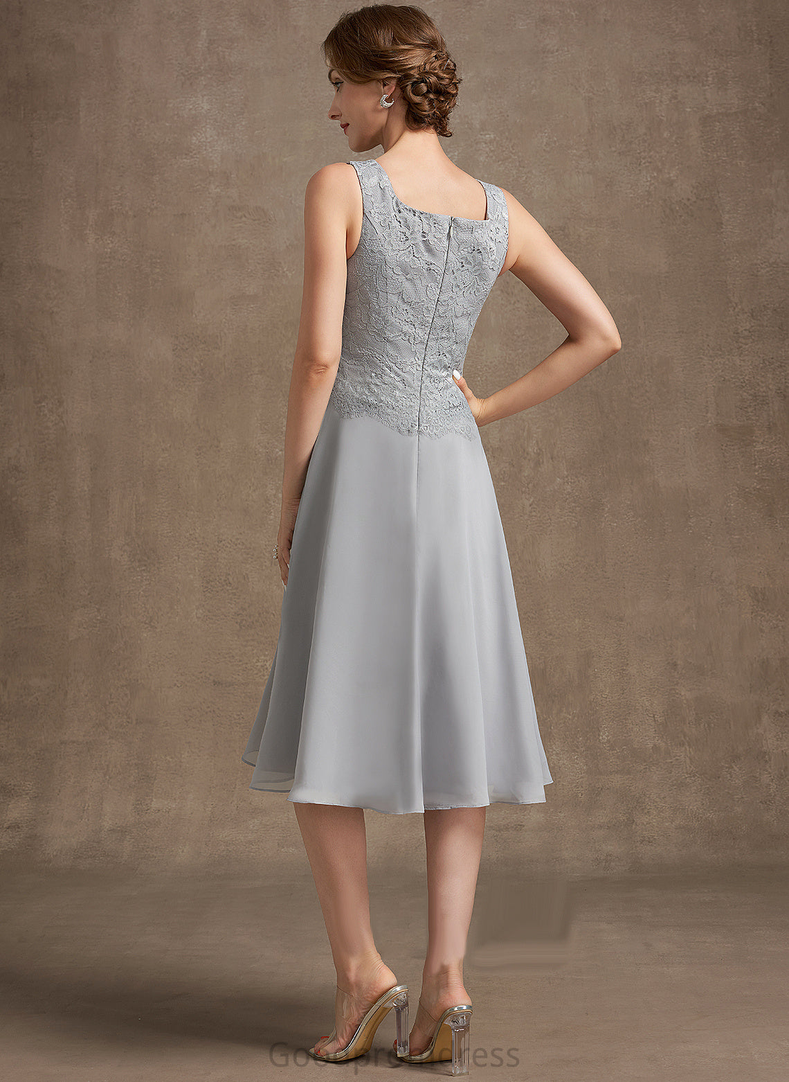 Dress Bride A-Line Neckline Mother of the Bride Dresses the Square Lace Mother of Chiffon Greta Knee-Length