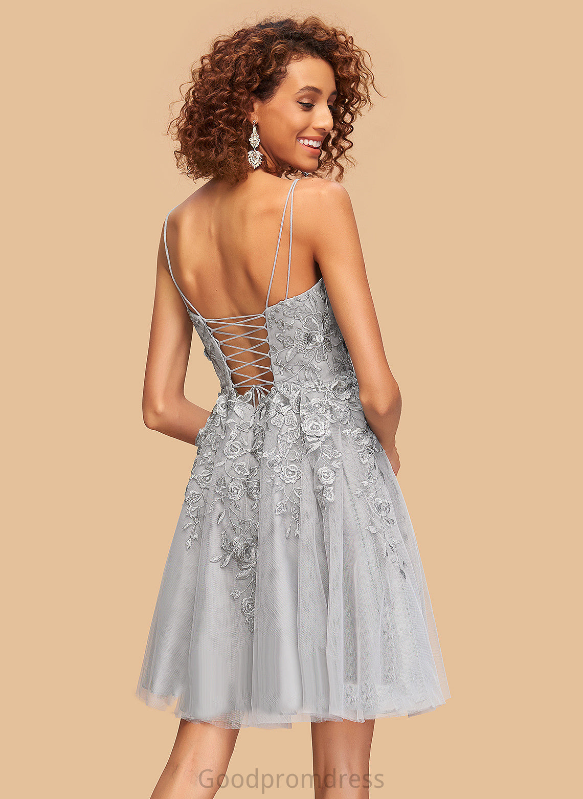 Short/Mini Tulle Homecoming Homecoming Dresses Dixie Lace With A-Line V-neck Dress