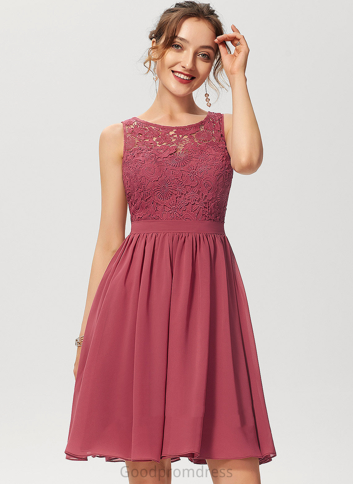 Dress Nicola Lace Cocktail A-Line Cocktail Dresses Knee-Length Neck Chiffon Scoop