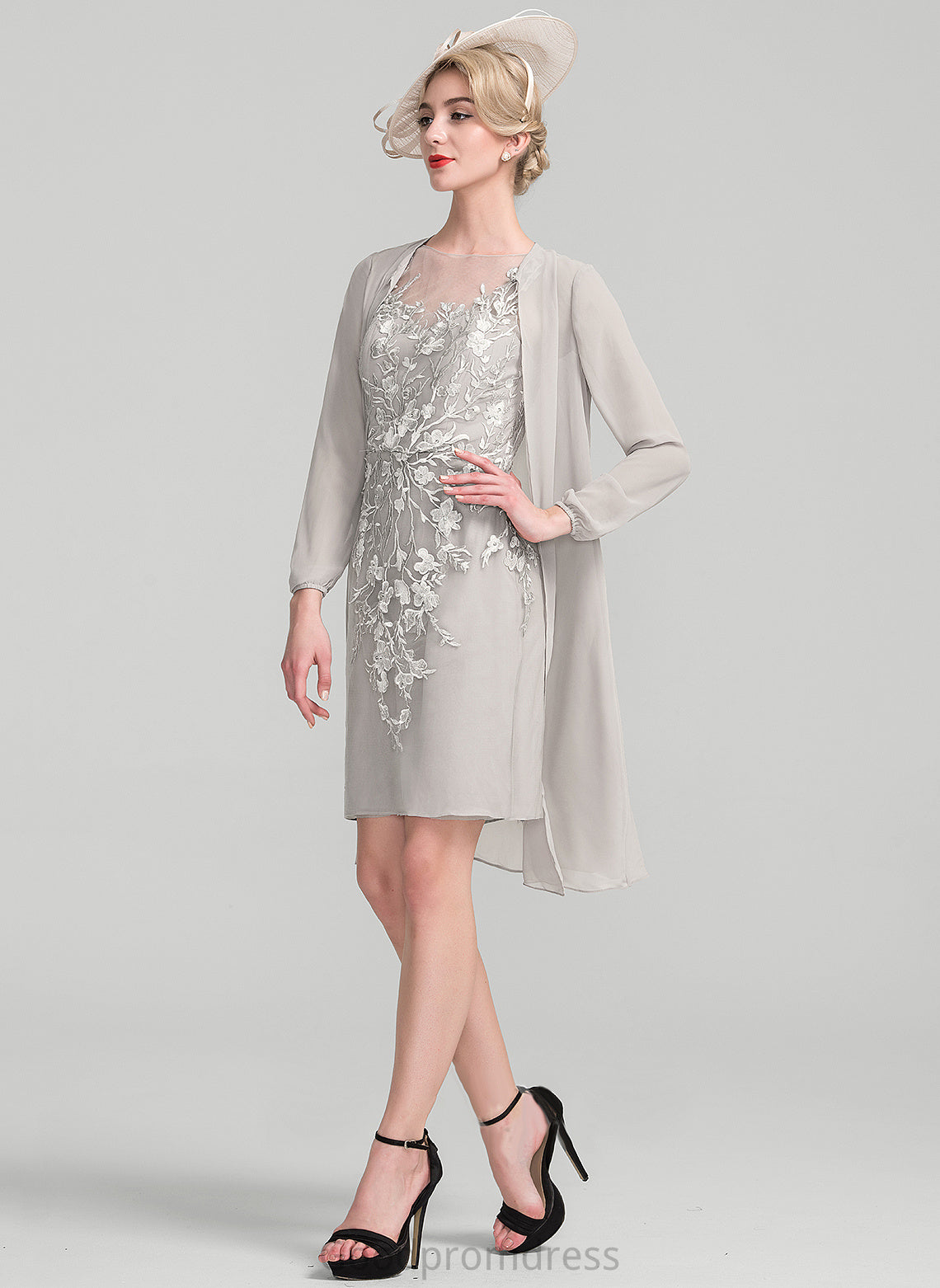 Beading Dress the Sequins Sheath/Column Knee-Length With Scoop Mother of the Bride Dresses of Lilliana Bride Mother Lace Neck Chiffon