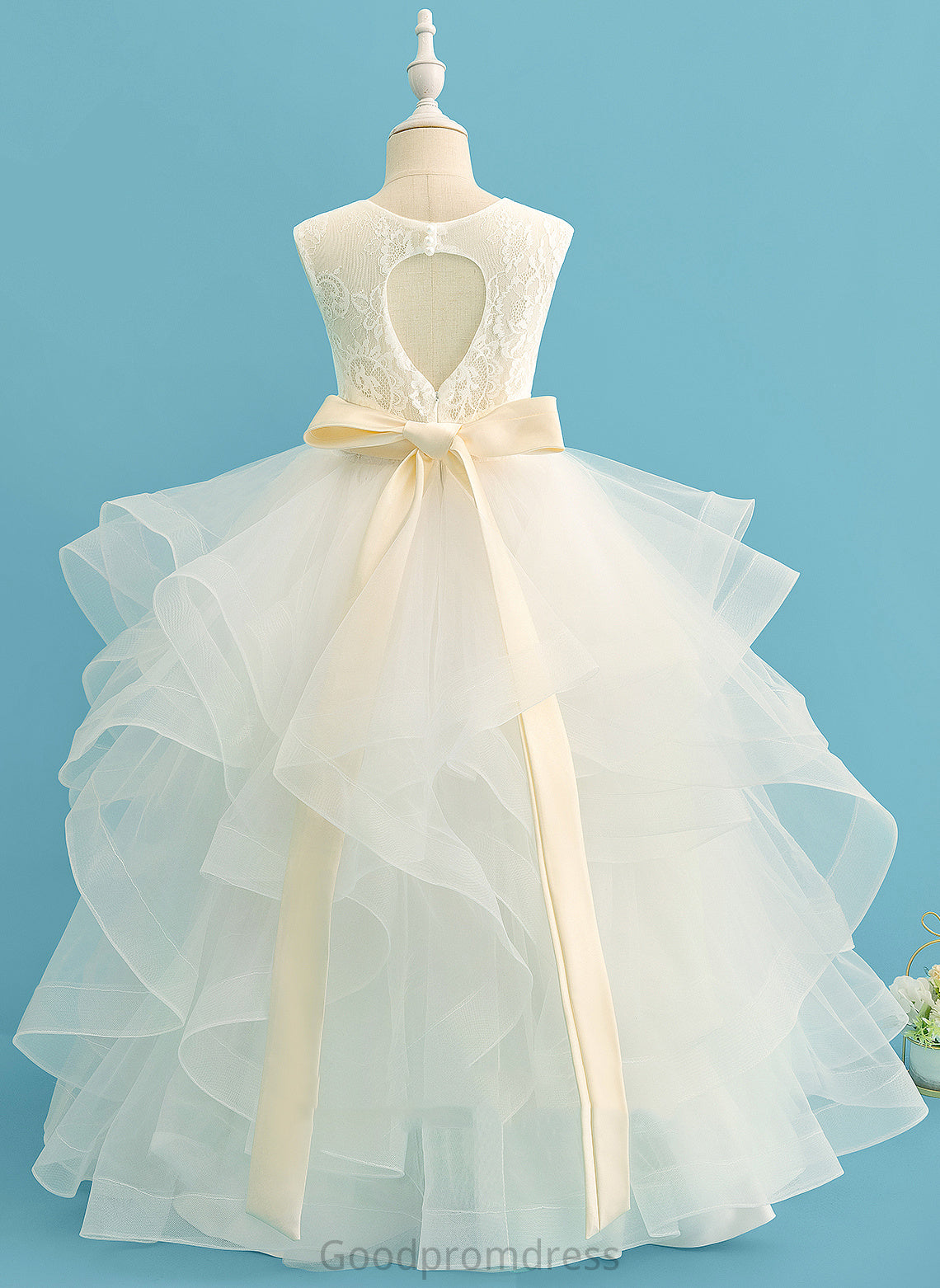 Bow(s) Dress Flower Girl Dresses sash) Scoop Girl With Satin/Tulle/Lace (Detachable Elle Floor-length Neck Ball-Gown/Princess Flower Sleeveless -