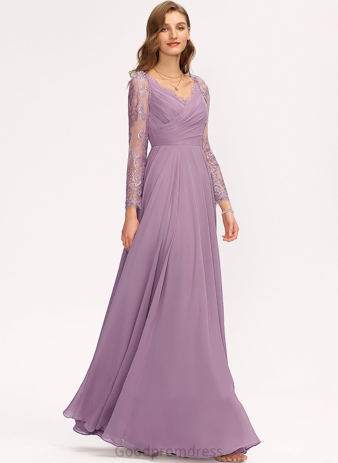 Fabric Floor-Length A-Line Silhouette V-neck Lace Length Straps Neckline Sofia Sleeveless Scoop Bridesmaid Dresses