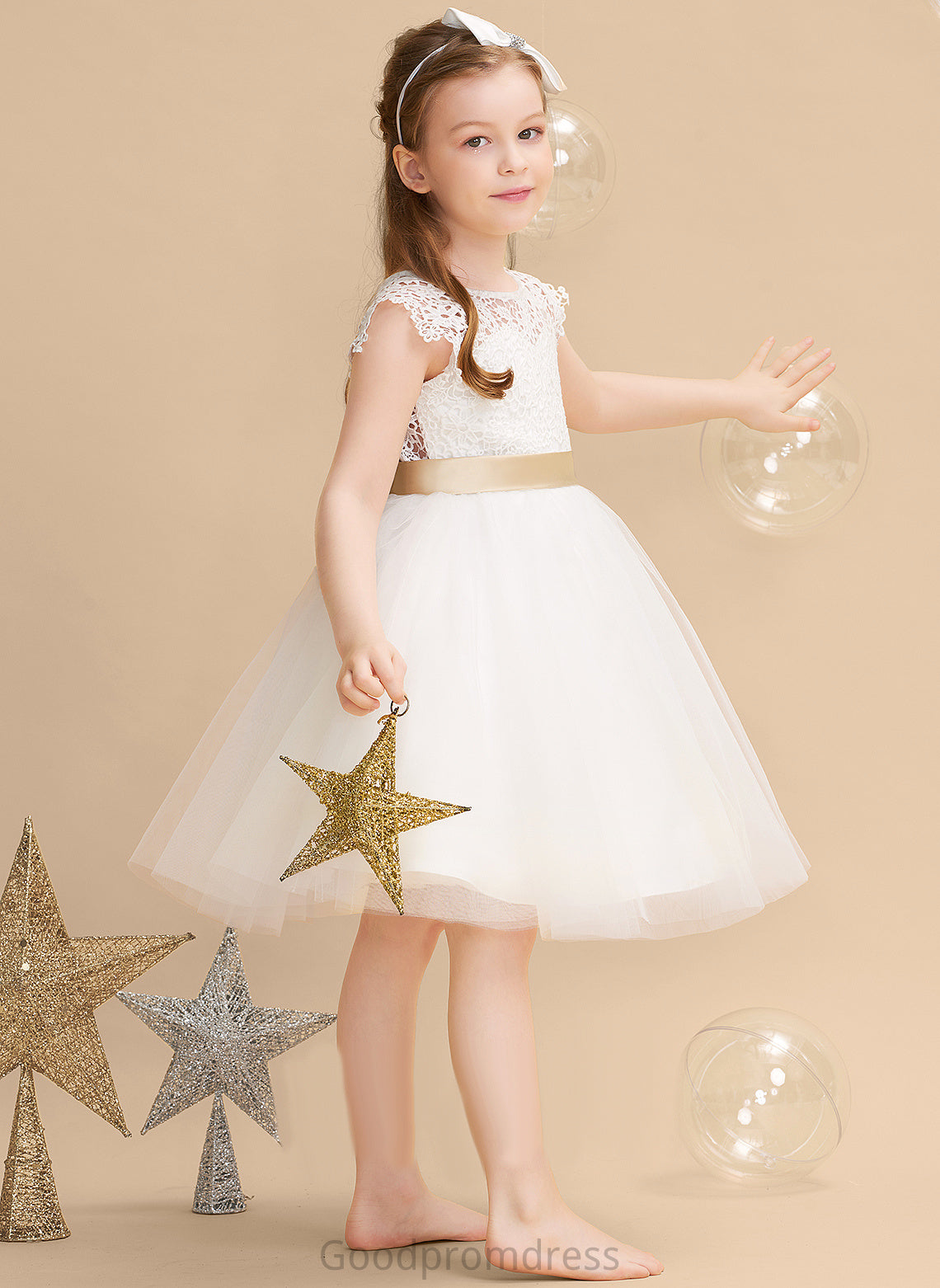 sash) Tulle/Lace Dress Scoop - Knee-length With Sleeves Wendy Flower Girl Dresses A-Line Short Flower Sash/Bow(s) Neck Girl (Undetachable