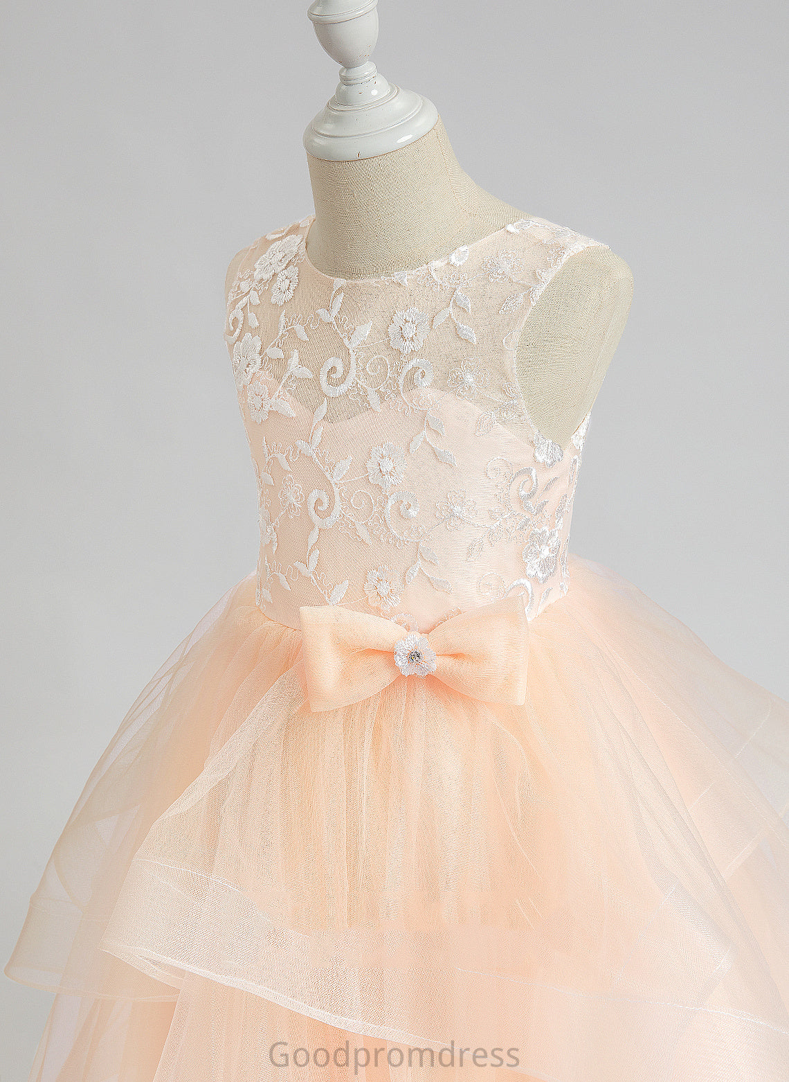 Dress Back Floor-length With Ball-Gown/Princess - Flower Girl Dresses Scalloped Emilee Flower Girl Sleeveless Neck Tulle Lace/Flower(s)/Bow(s)/V