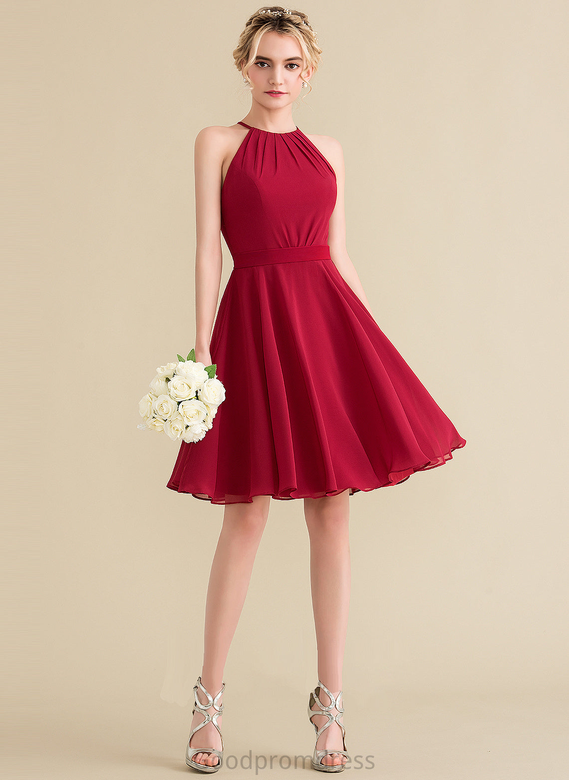 Knee-Length Ruffle Embellishment Bow(s) ScoopNeck Fabric Silhouette Neckline A-Line Length Shannon Floor Length Bridesmaid Dresses