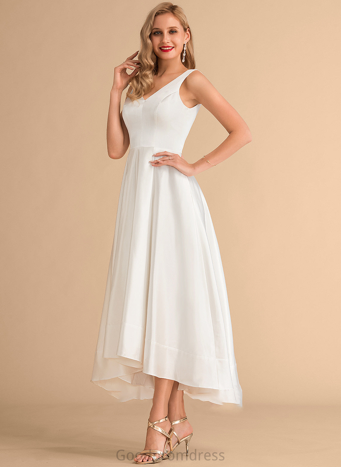 Satin A-Line Wedding Dresses Asymmetrical Wedding Madilyn Dress V-neck