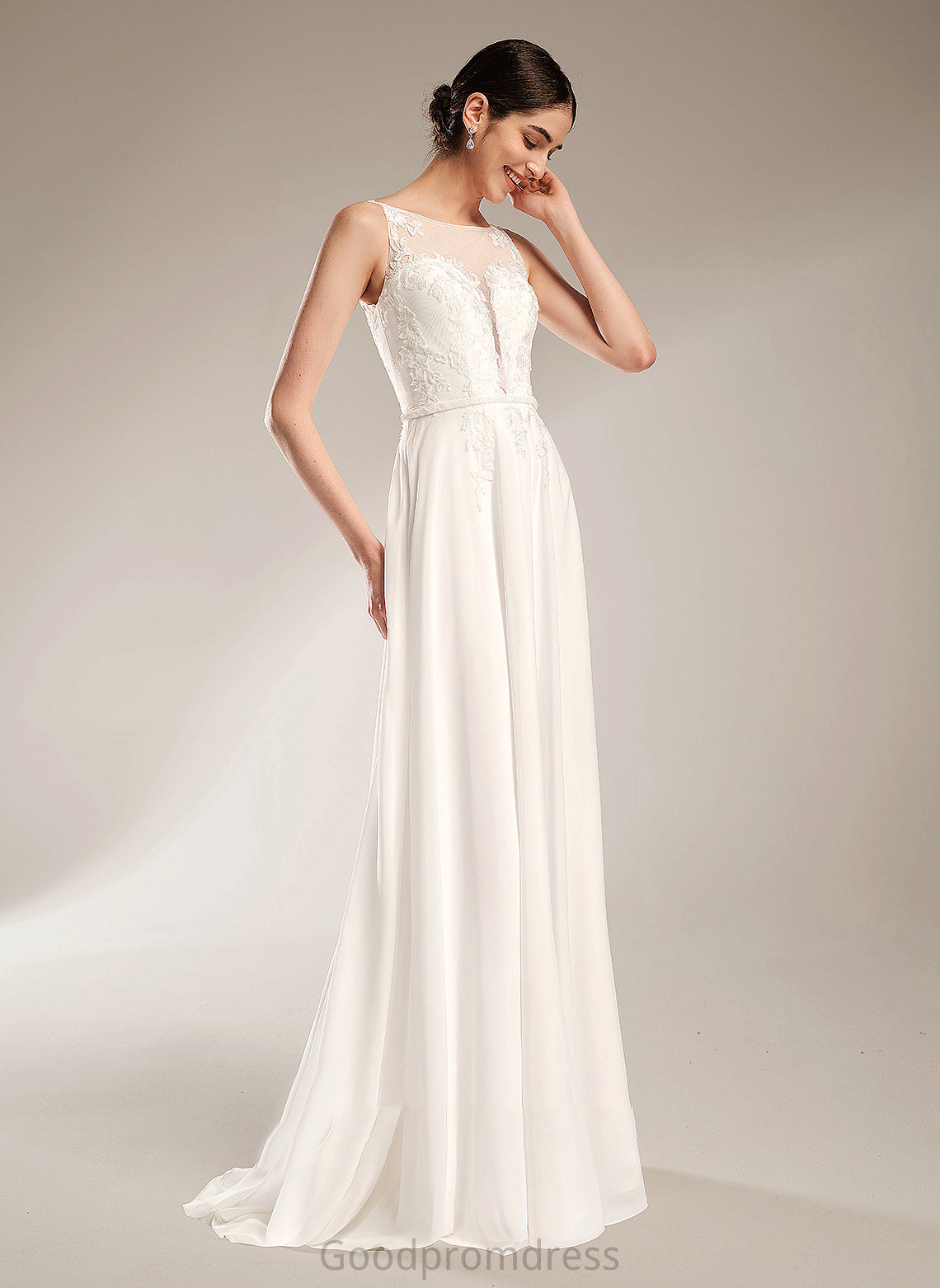 Zara Train Wedding Dress A-Line With Sweep Lace Sequins Illusion Wedding Dresses