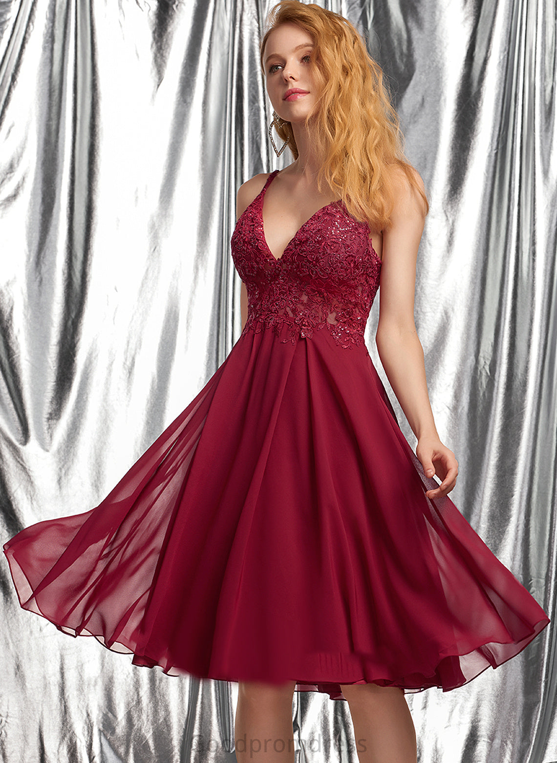 A-Line Dress Homecoming V-neck Anastasia Chiffon Knee-Length Homecoming Dresses