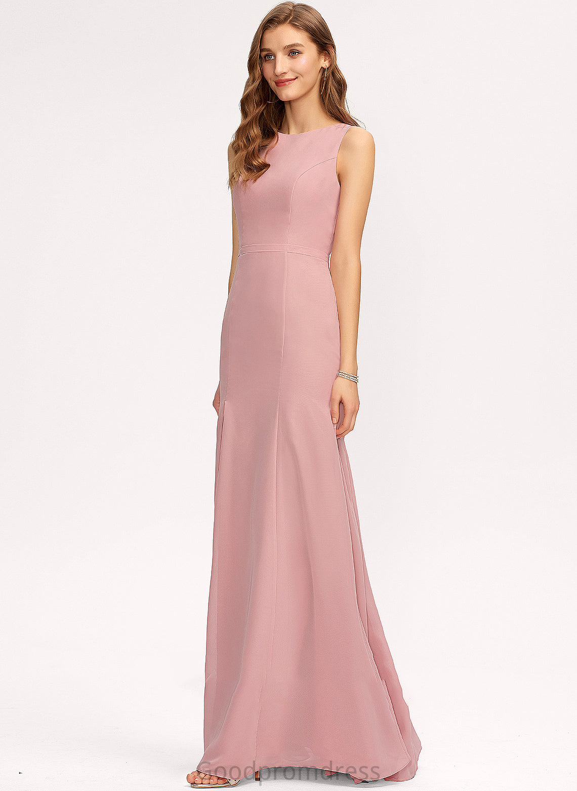 Fabric ScoopNeck Embellishment SplitFront Floor-Length Length Sheath/Column Silhouette Neckline Johanna Spaghetti Staps Sleeveless Bridesmaid Dresses