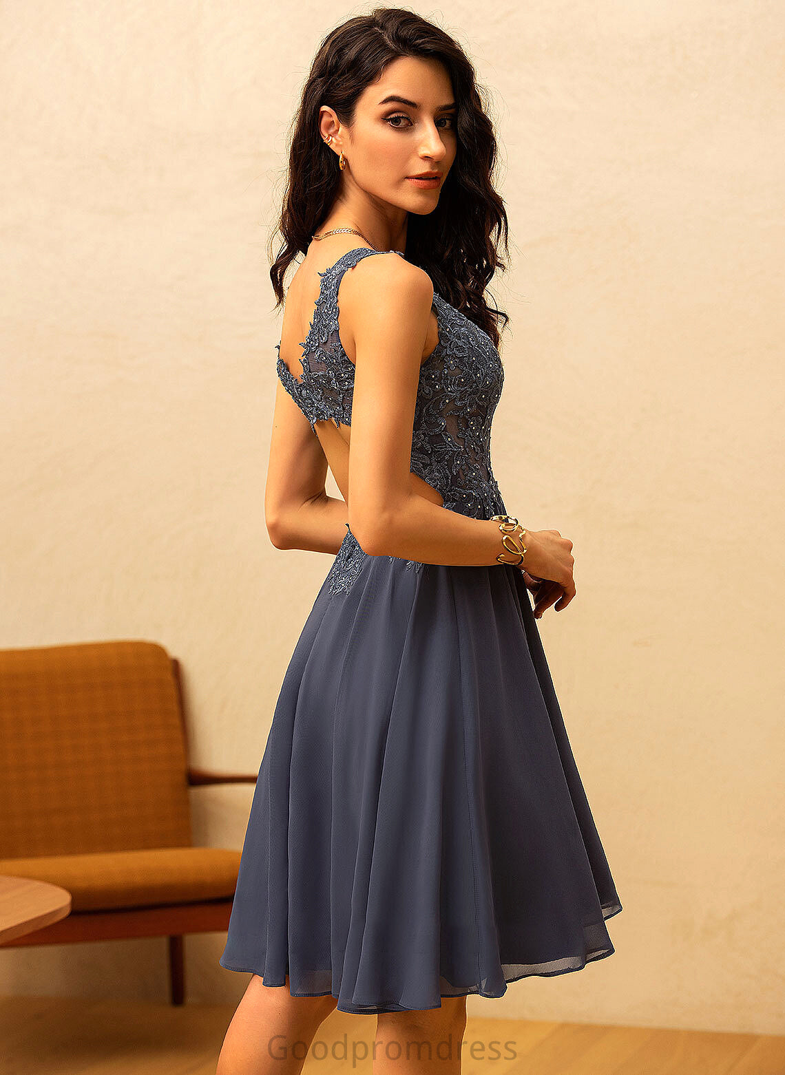 Knee-Length Beading Length Neckline A-Line V-neck Embellishment Fabric Silhouette Emery Sleeveless Floor Length Bridesmaid Dresses