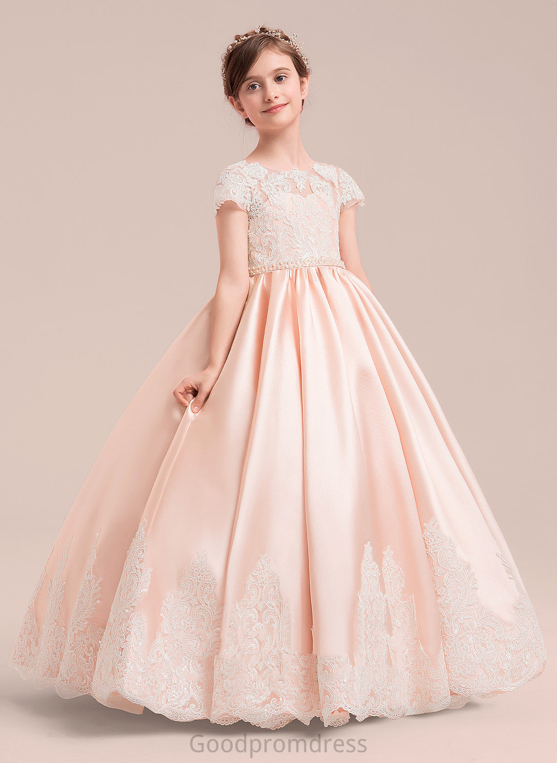 Aubrie - Neck Short Floor-length included) With NOT Gown Beading (Petticoat Ball Satin/Tulle/Lace Girl Scoop Flower Flower Girl Dresses Dress Sleeves