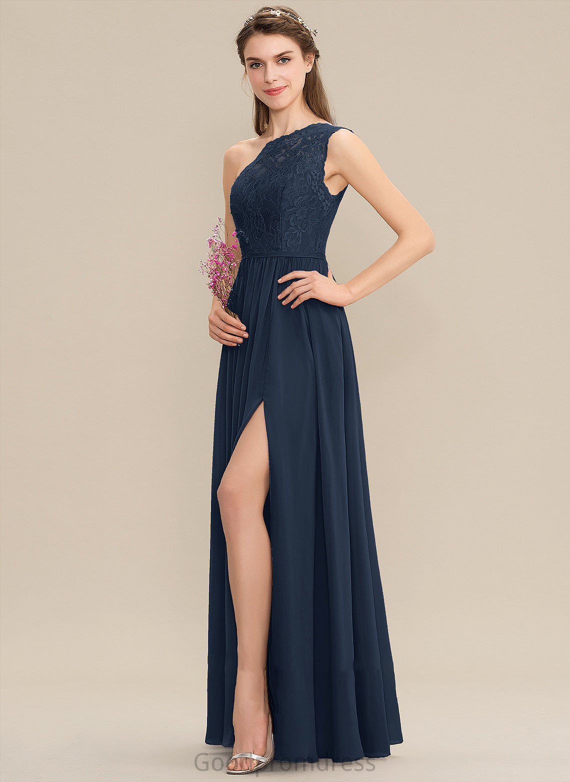 A-Line Silhouette Embellishment Floor-Length One-Shoulder Fabric Length Neckline SplitFront Dixie Sleeveless Natural Waist Bridesmaid Dresses