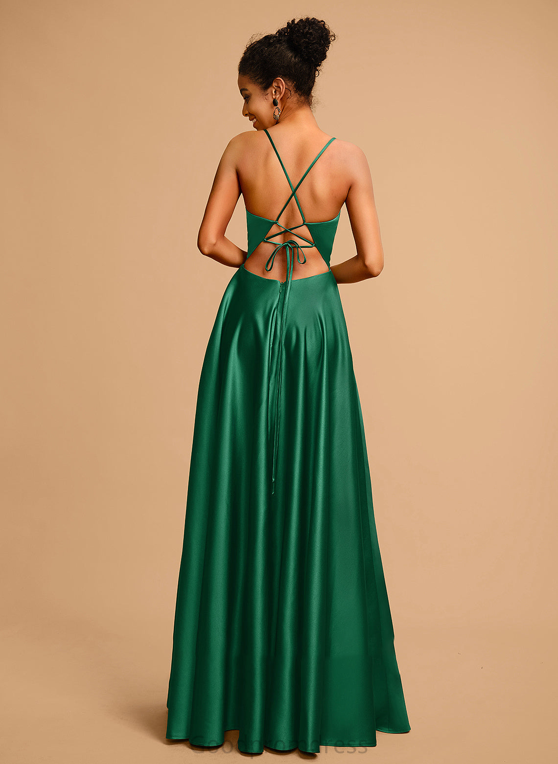 V-neck Satin Elliana A-Line Prom Dresses Floor-Length