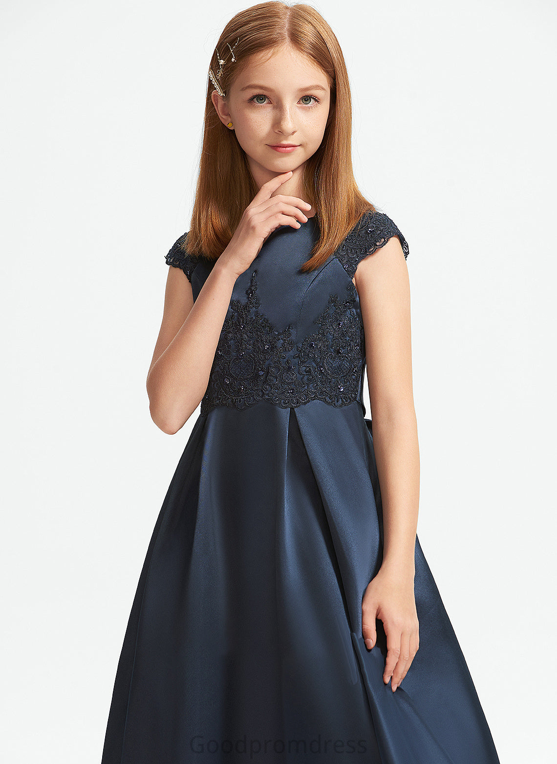 Lace Floor-Length A-Line Mira Junior Bridesmaid Dresses Bow(s) With Sequins Scoop Neck Beading Satin