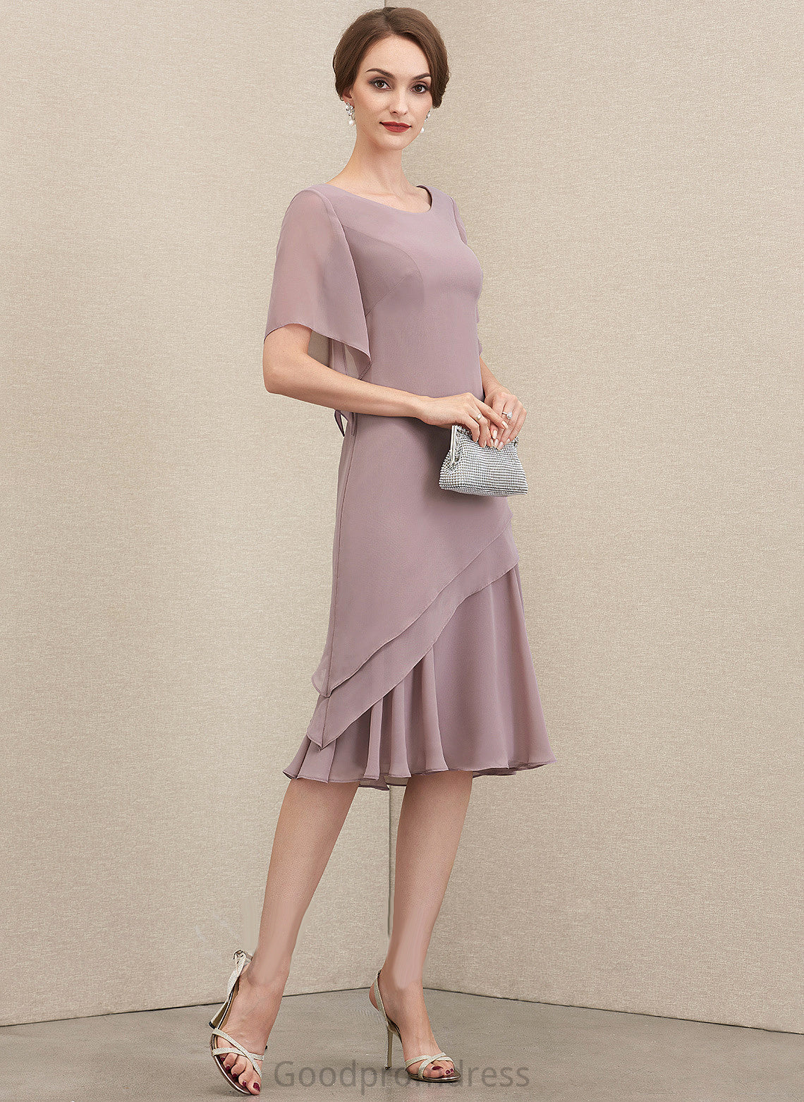 Bride Scoop Mother the of Ruffles With Neck Mother of the Bride Dresses Ellen Knee-Length Dress A-Line Cascading Chiffon