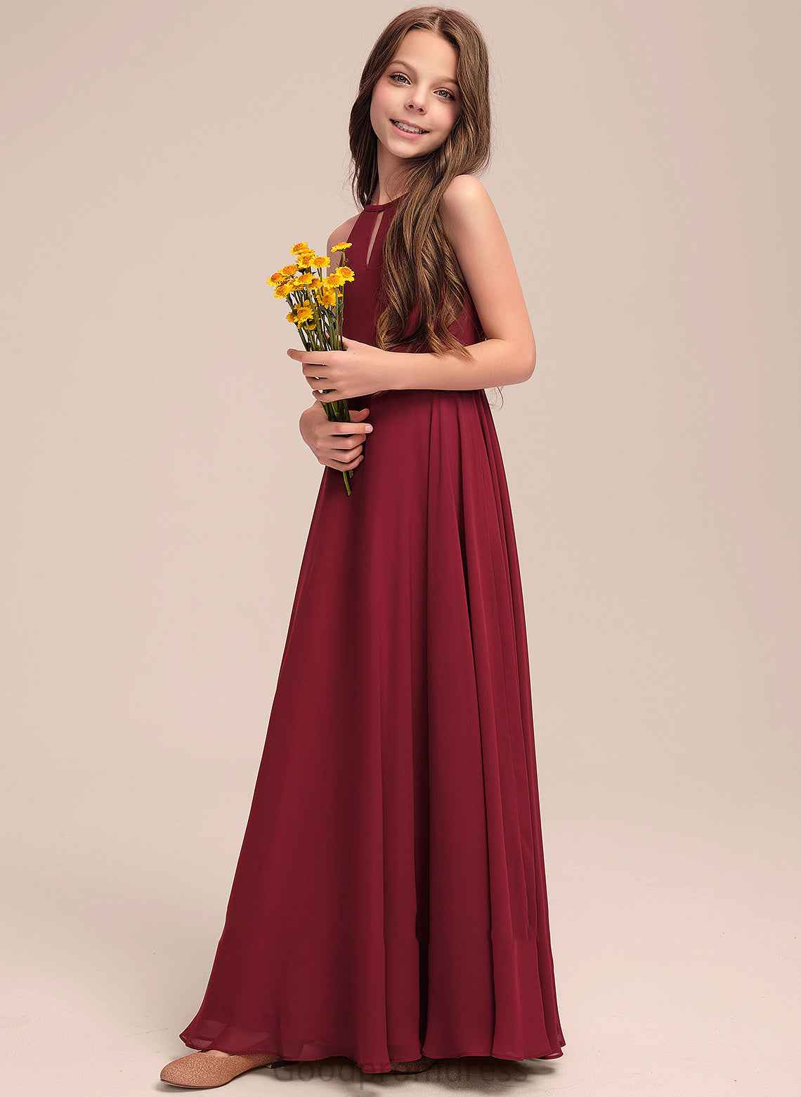 Neck Chiffon Hadley A-Line Junior Bridesmaid Dresses Floor-Length Scoop