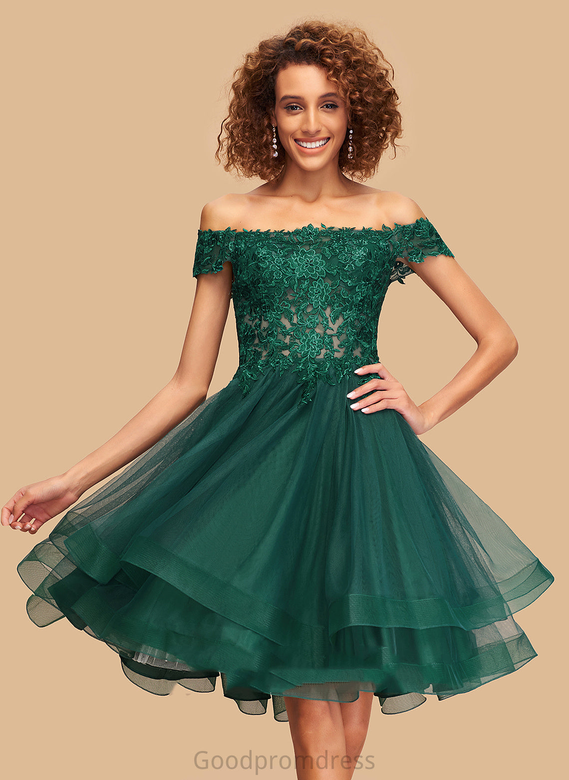 With Dress Homecoming A-Line Lace Deanna Homecoming Dresses Knee-Length Tulle Off-the-Shoulder