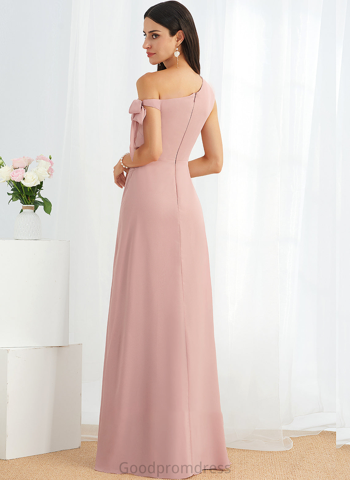 Silhouette Embellishment Bow(s) Length A-Line Neckline One-Shoulder Floor-Length Fabric Cheyenne Natural Waist A-Line/Princess Bridesmaid Dresses