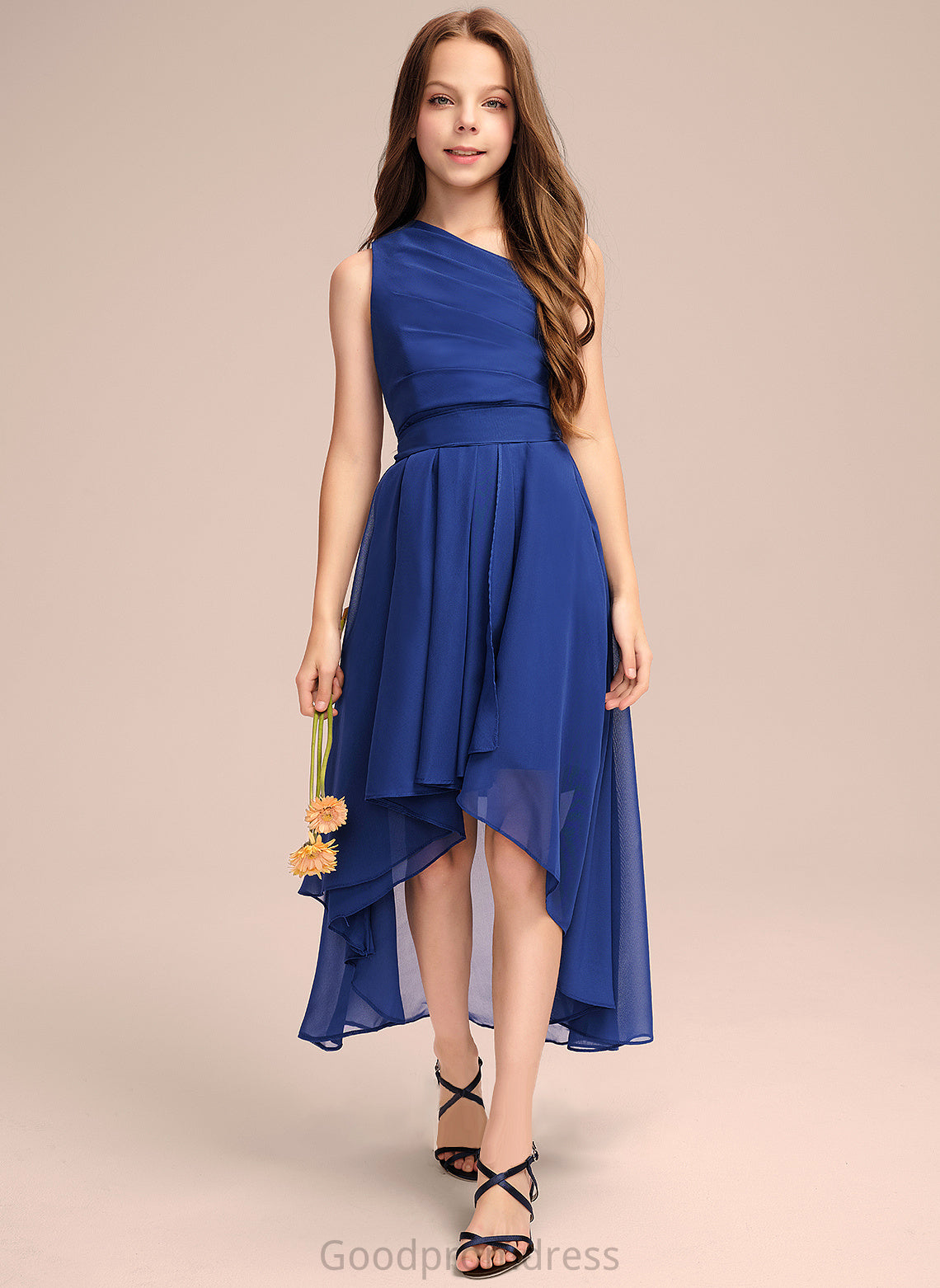 Hilda One-Shoulder With A-Line Asymmetrical Chiffon Ruffles Bow(s) Junior Bridesmaid Dresses