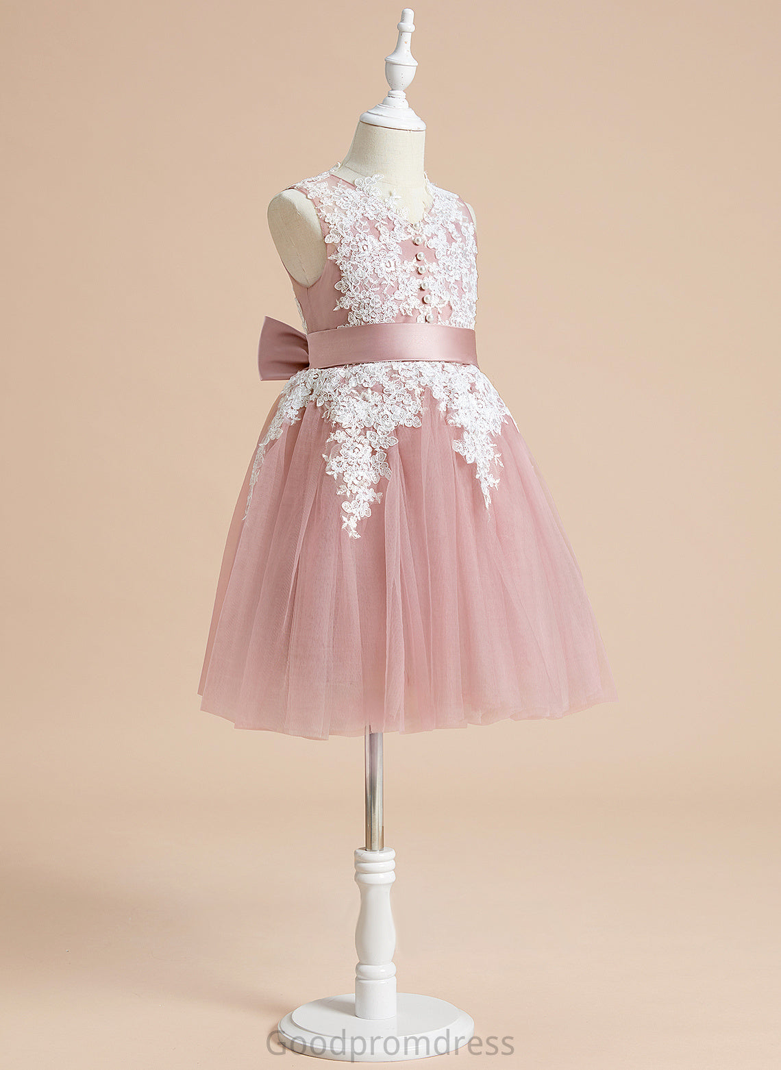 Flower Michelle With Bow(s) Knee-length Girl - A-Line Dress V-neck Tulle/Lace Sleeveless Flower Girl Dresses