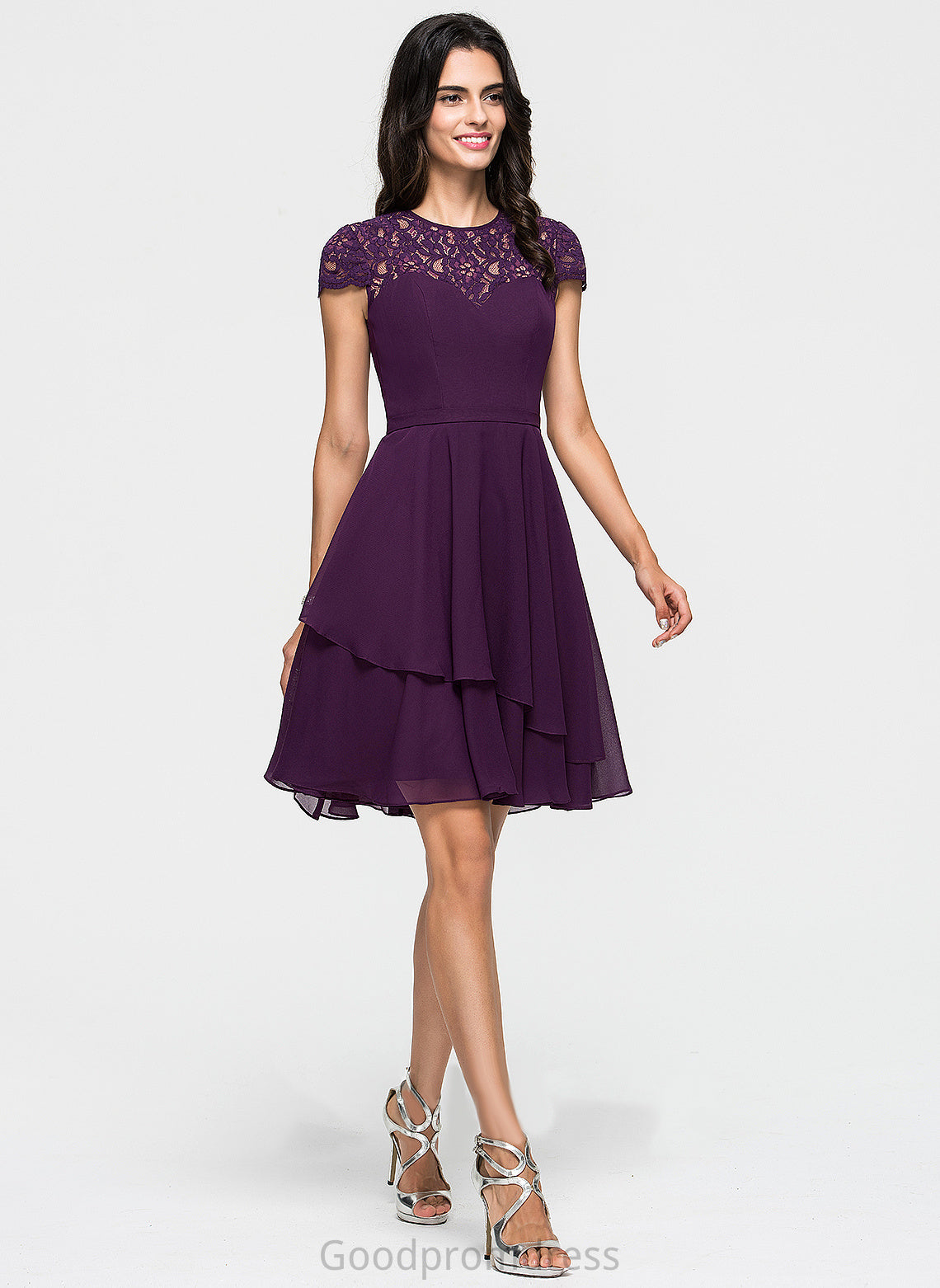 Scoop Homecoming Neck Lilianna Homecoming Dresses With Ruffles Knee-Length Lace Chiffon A-Line Cascading Dress