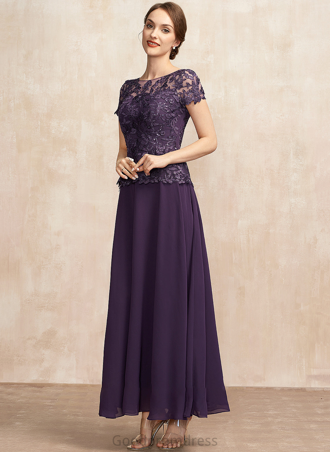 the Ankle-Length Scoop of Chiffon Neck With Mother of the Bride Dresses Bride Lace Sequins Dress Mother Katelynn A-Line