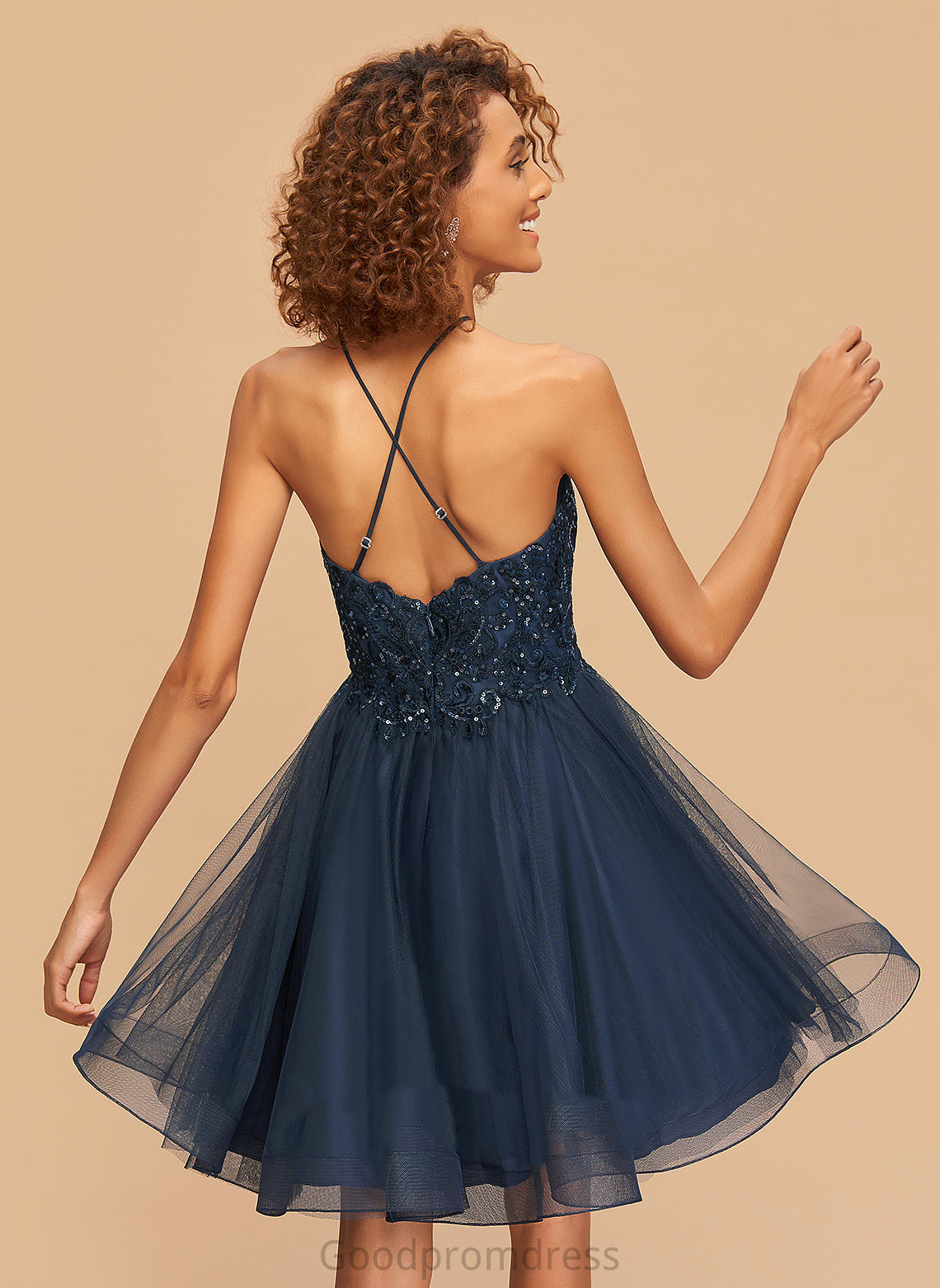 Neck Homecoming Short/Mini Dress Sequins Tulle A-Line Homecoming Dresses With Anaya Lace Scoop