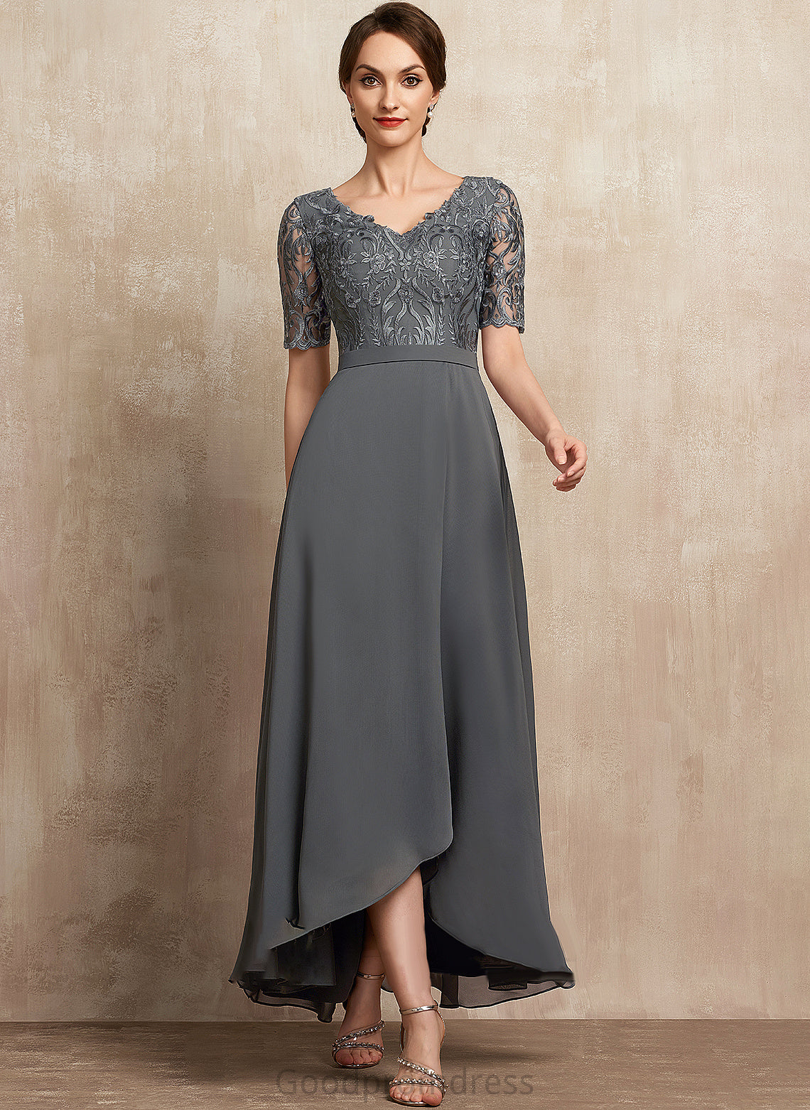 Chiffon Bride of Mother of the Bride Dresses Dress Lace the A-Line Asymmetrical Marilyn V-neck Mother