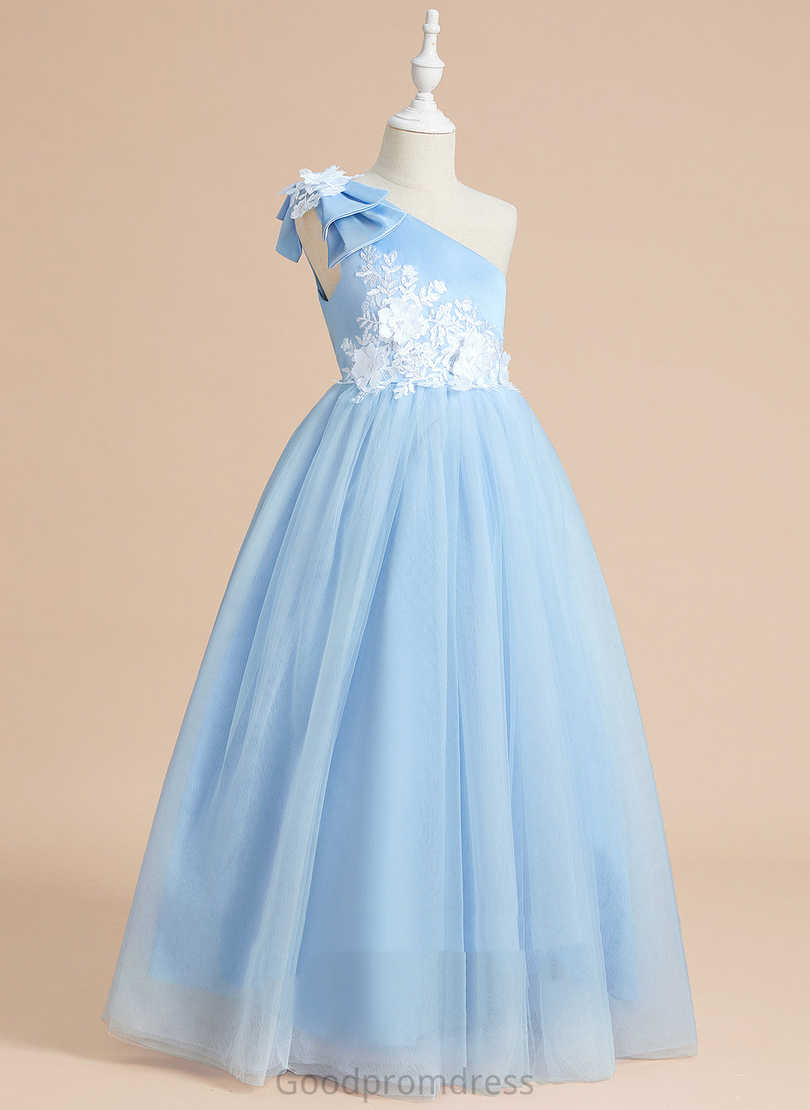 Ball-Gown/Princess Melissa Sleeveless With Girl Floor-length Flower Lace/Bow(s) Satin/Tulle Flower Girl Dresses One-Shoulder Dress -