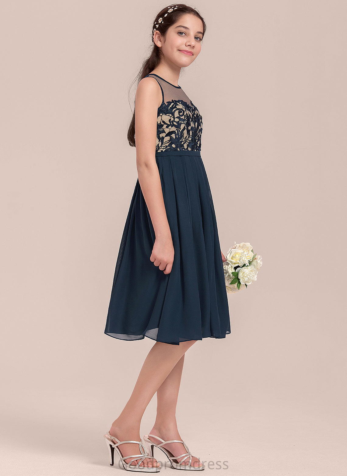 Scoop Catalina Chiffon Neck A-Line Junior Bridesmaid Dresses Knee-Length