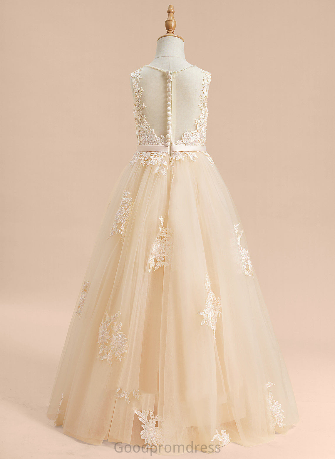 Ball-Gown/Princess Scoop Flower Flower Girl Dresses Dress Beading/Sequins/Bow(s) Girl With Floor-length Sleeveless Lauryn - Tulle/Lace Neck