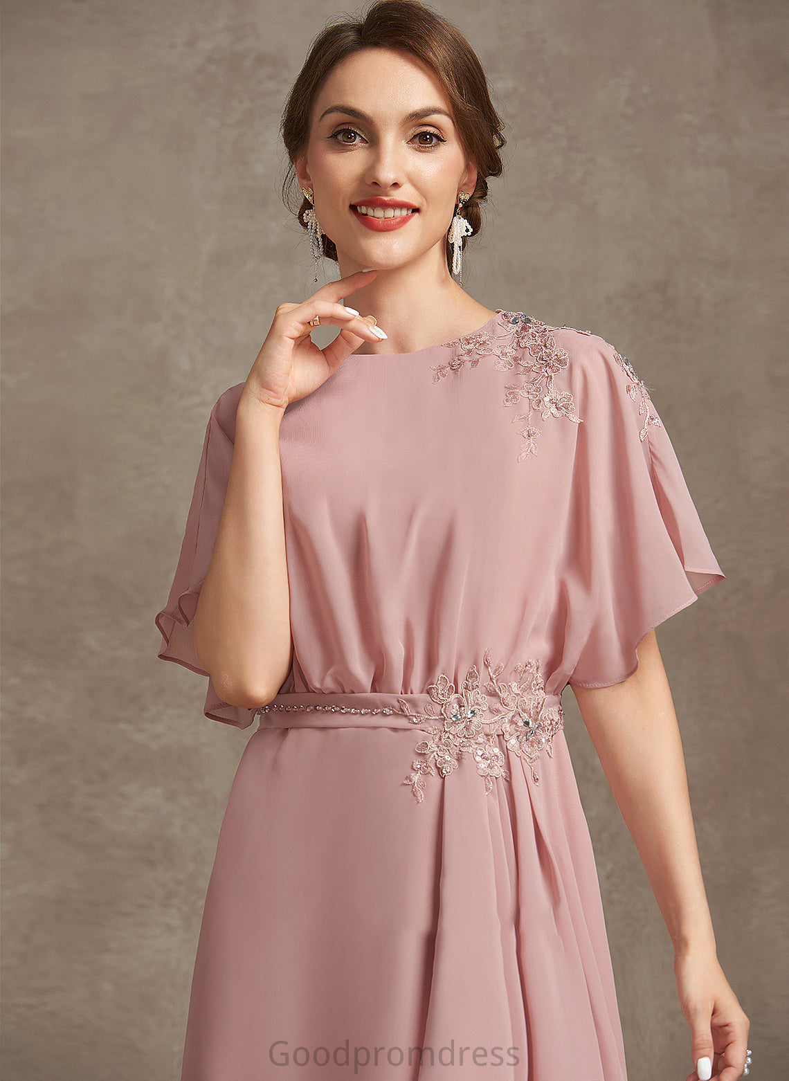 Bride Dress Sheath/Column With Jordan Neck Scoop Knee-Length the Appliques Chiffon of Mother of the Bride Dresses Lace Mother