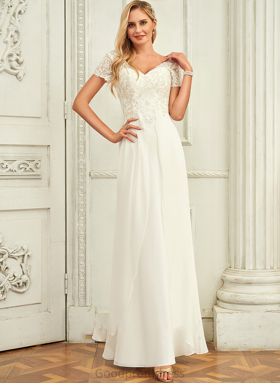 A-Line Lace Dress Floor-Length Chiffon Wedding Dresses Lace V-neck Ayana Wedding With