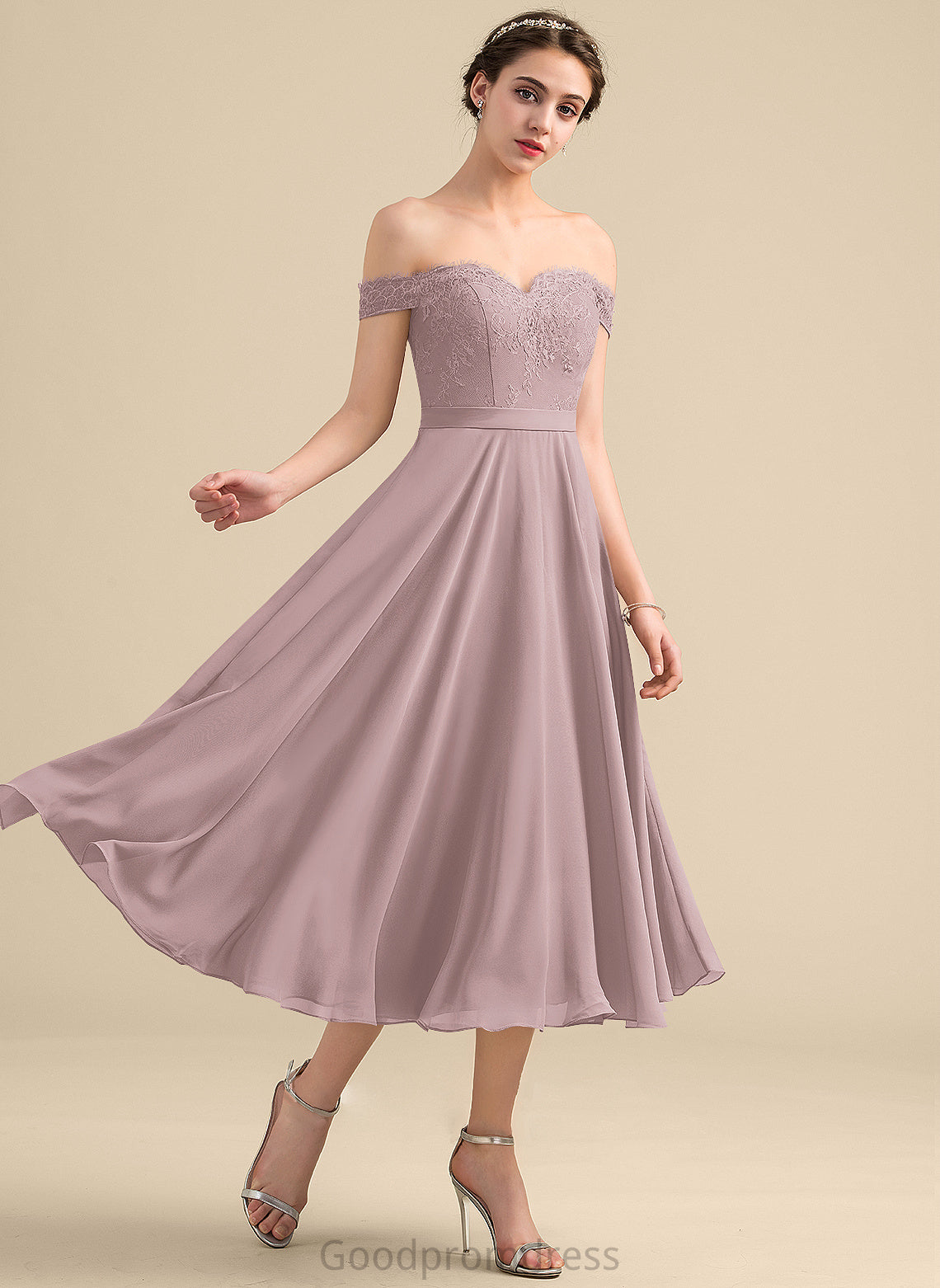 Sequins Embellishment Length Tea-Length Off-the-Shoulder Neckline Beading A-Line Fabric Silhouette Karla Trumpet/Mermaid Bridesmaid Dresses