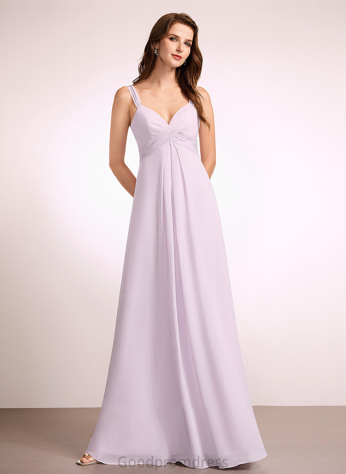 Length V-neck A-Line Floor-Length Fabric Neckline Silhouette Ruffle Embellishment Marissa Floor Length Sleeveless Bridesmaid Dresses