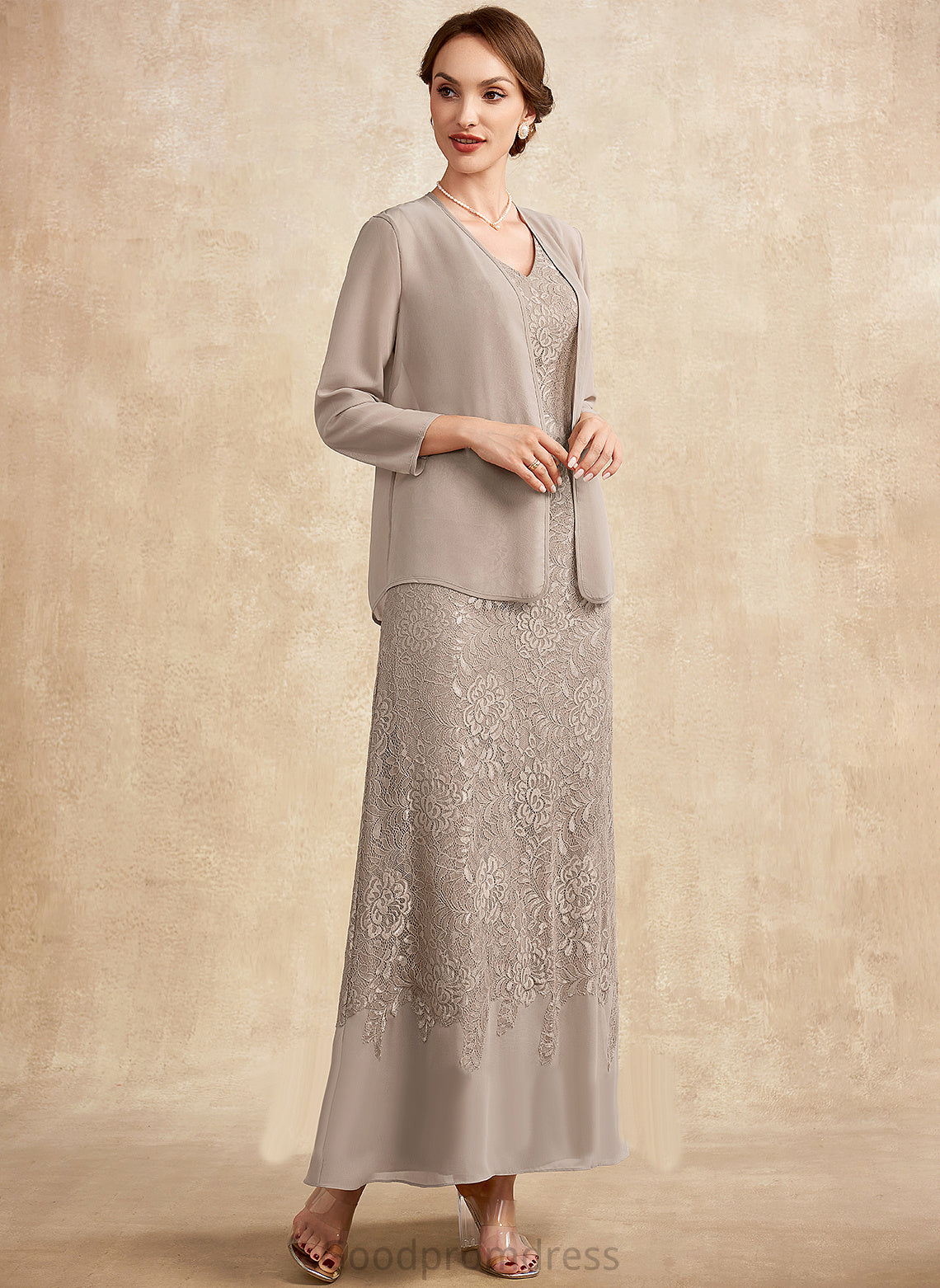 A-Line Ankle-Length Mother of the Bride Dresses Lace Mother V-neck Chiffon of Bride Toni Dress the