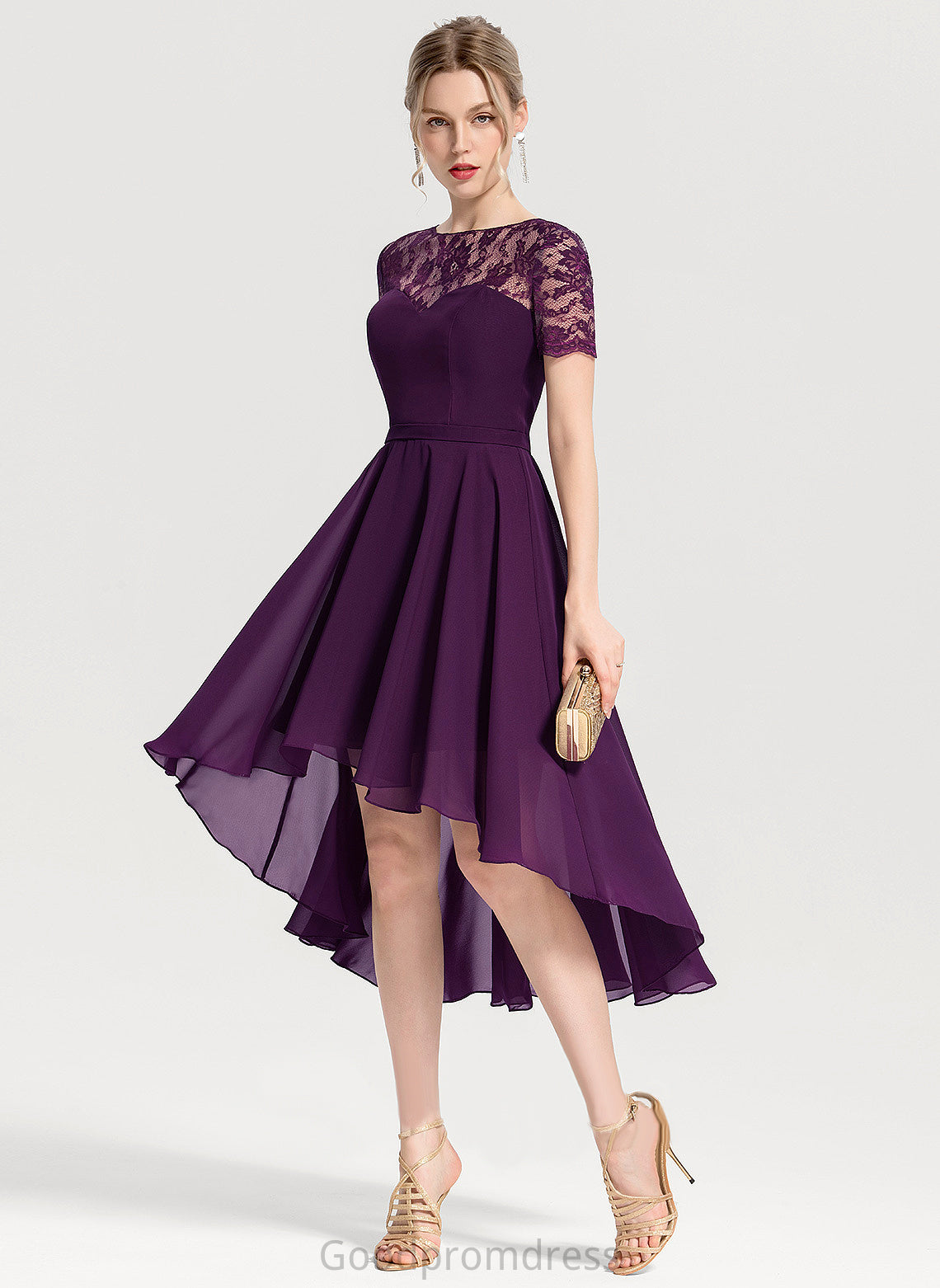 Scoop Asymmetrical With Lace Winnie Dress Chiffon Neck A-Line Homecoming Dresses Homecoming