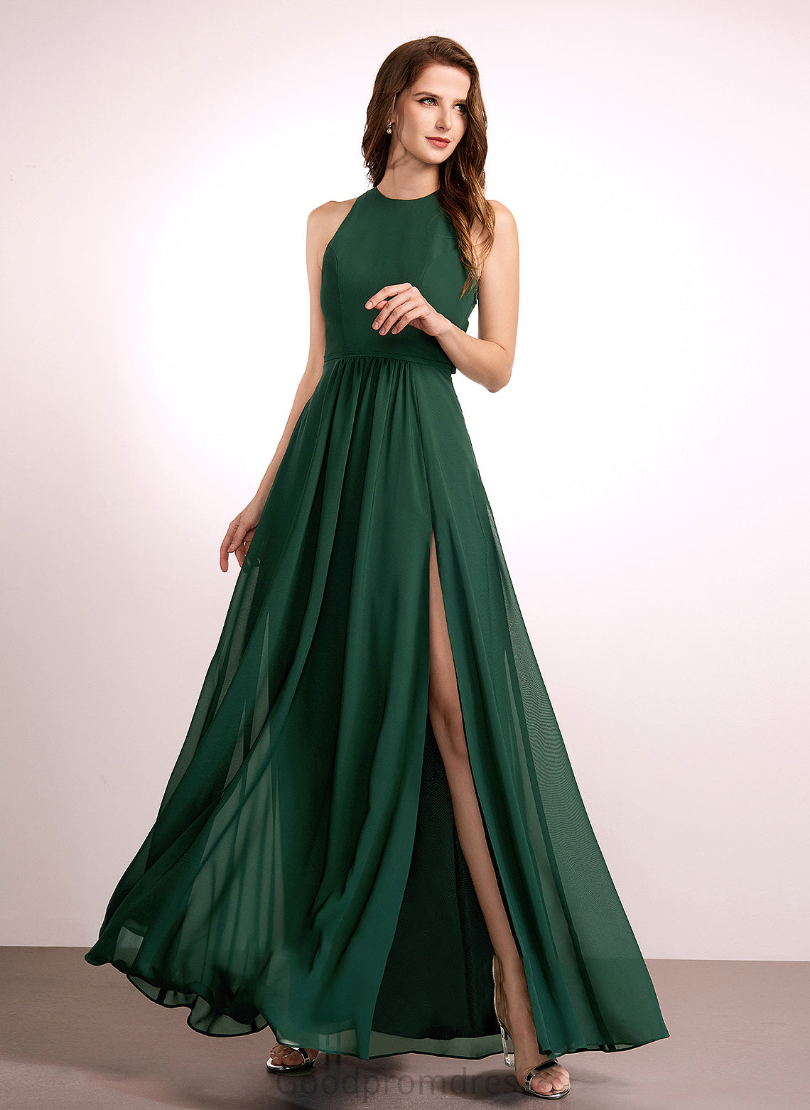 Length Embellishment Floor-Length Fabric SplitFront Neckline Silhouette HighNeck A-Line Sonia Scoop Floor Length Bridesmaid Dresses