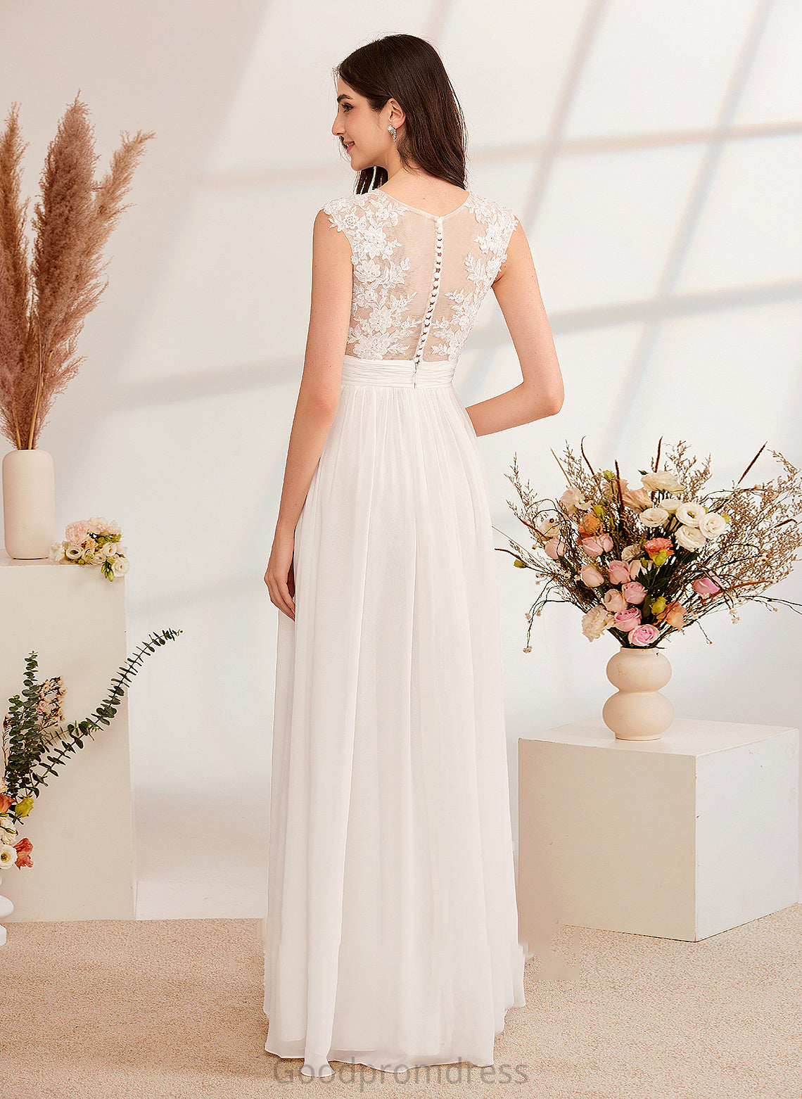 Front Illusion Cheryl A-Line Wedding Dresses Split Dress Wedding Beading Floor-Length With