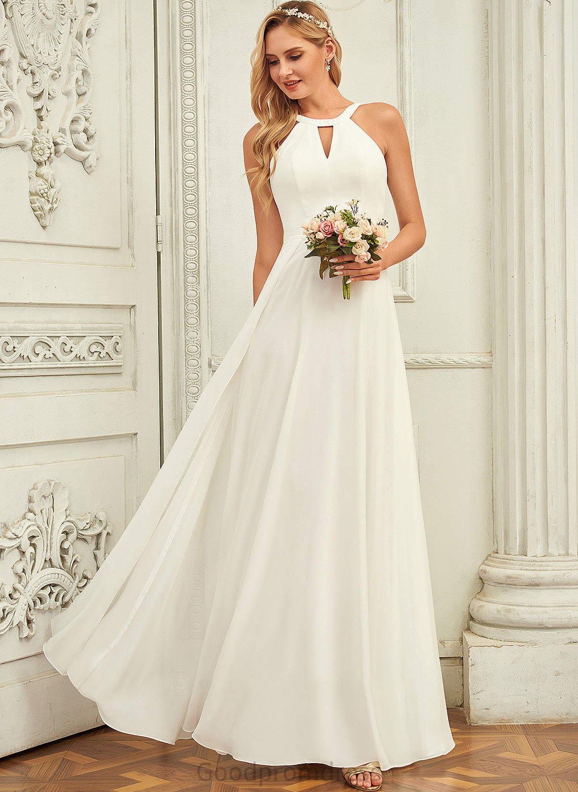 Wedding Dresses Scoop Neck Ingrid Chiffon Floor-Length Wedding A-Line Dress