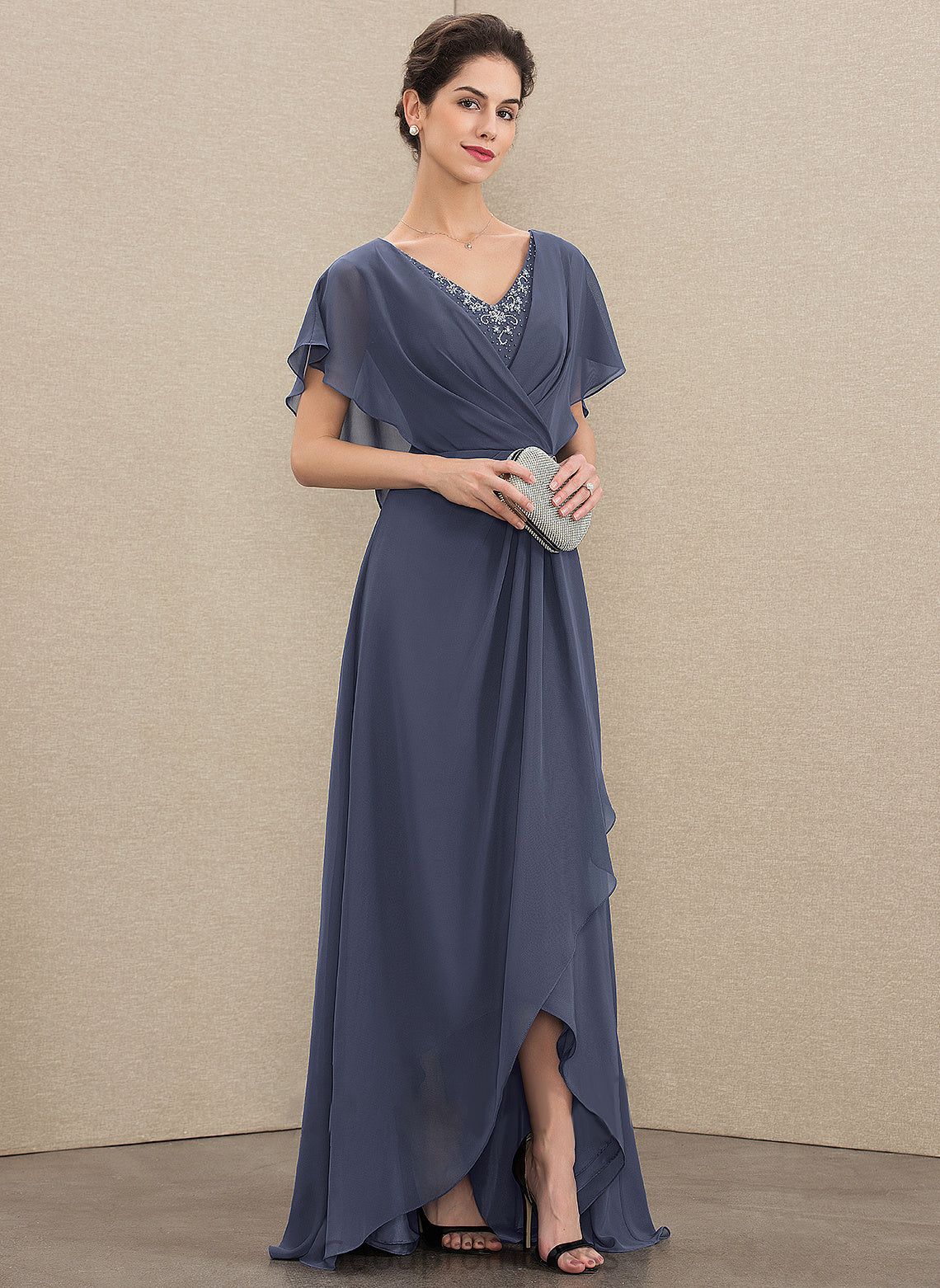 Chiffon With Mother Bride Dress Asymmetrical V-neck Mother of the Bride Dresses the Hilary of A-Line Beading Sequins