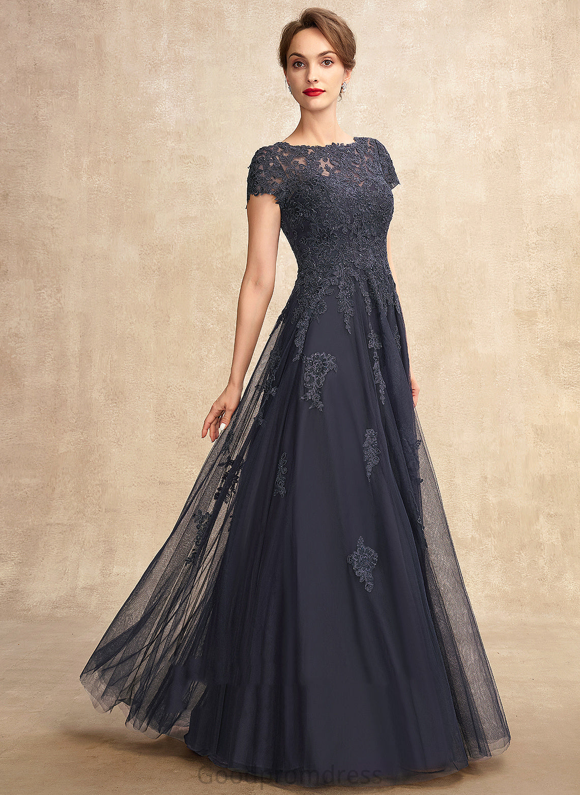 Regina the Mother of the Bride Dresses Scoop Lace of Beading Tulle Bride A-Line With Neck Dress Floor-Length Mother