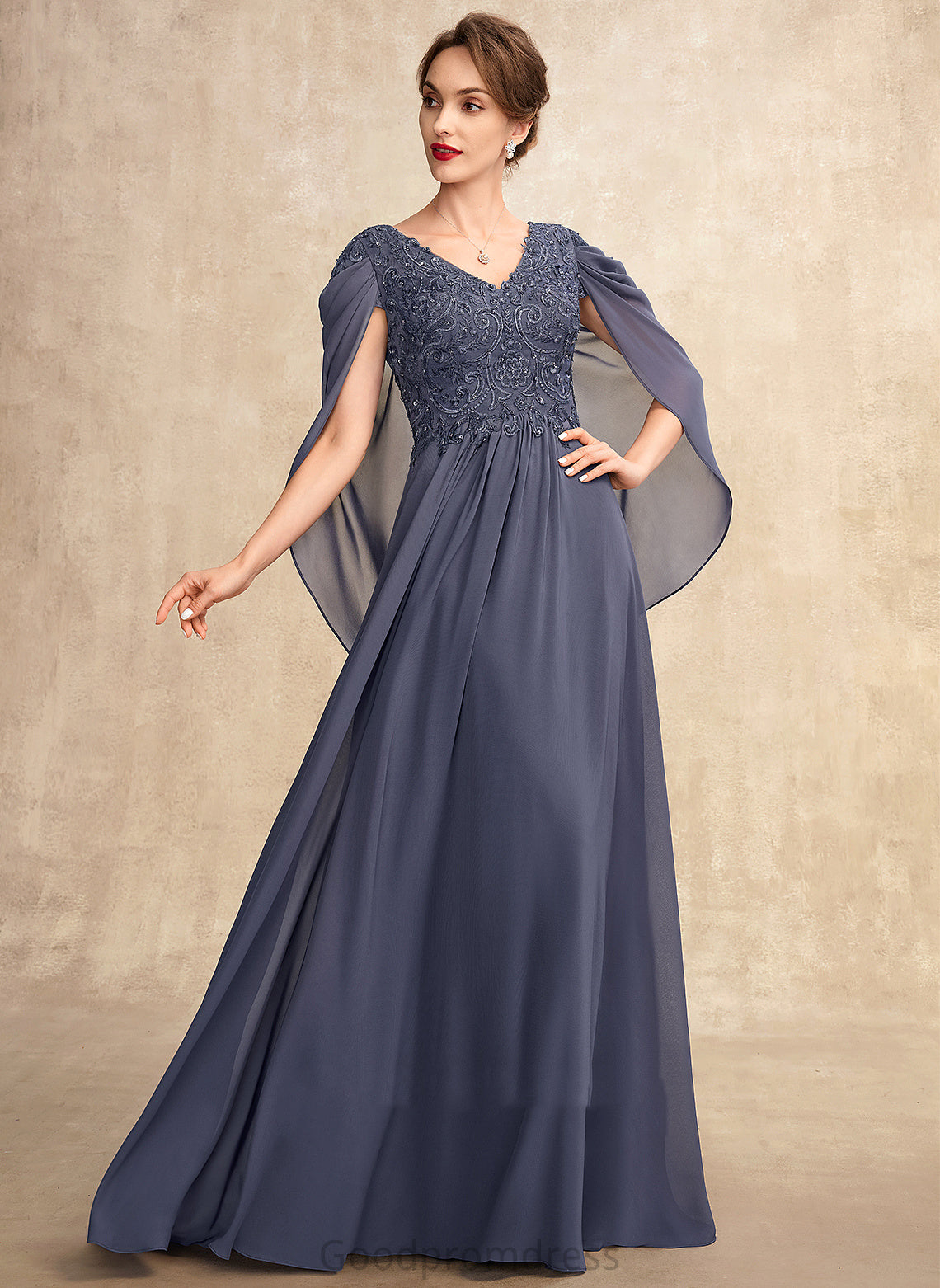 Mother of the Bride Dresses Dress Floor-Length Beading of Bride With V-neck the Lace Sequins Chiffon Mother A-Line Maddison