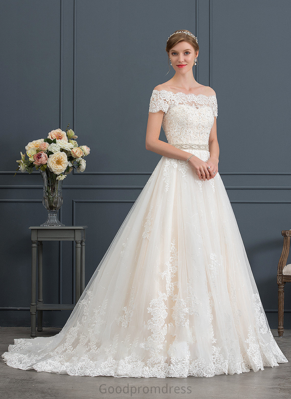 Avery Tulle Beading Wedding Wedding Dresses Sequins Ball-Gown/Princess Train Court With Dress