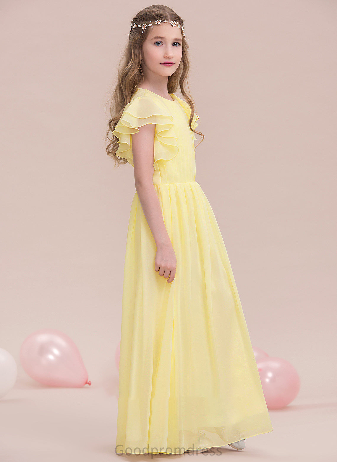 A-LineScoopNeckFloor-LengthChiffonJuniorBridesmaidDressWithRuffleCascadingRuffles#123850 Lena Junior Bridesmaid Dresses