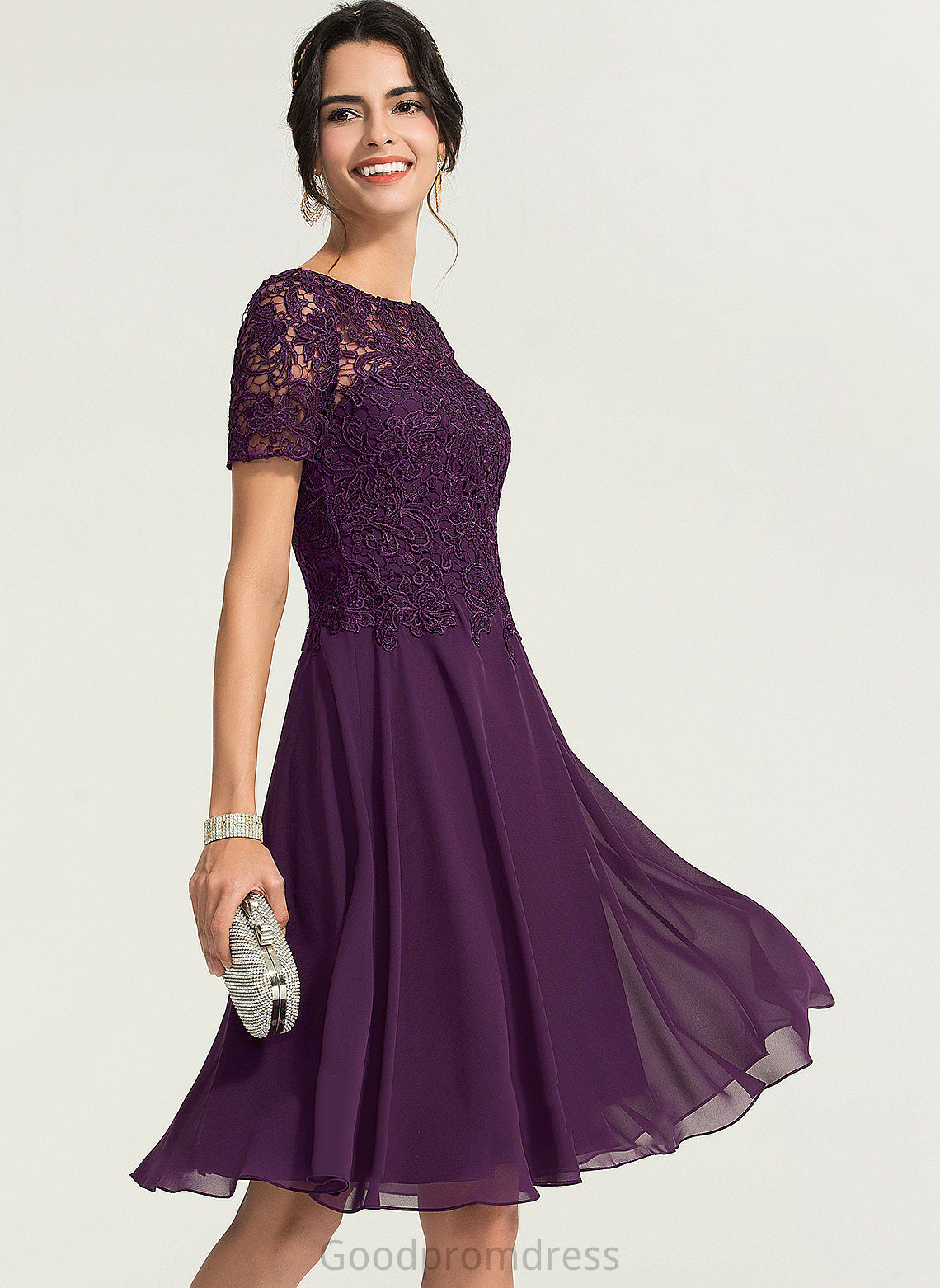 Rebecca Cocktail Chiffon Neck Cocktail Dresses Dress A-Line Lace Scoop Knee-Length