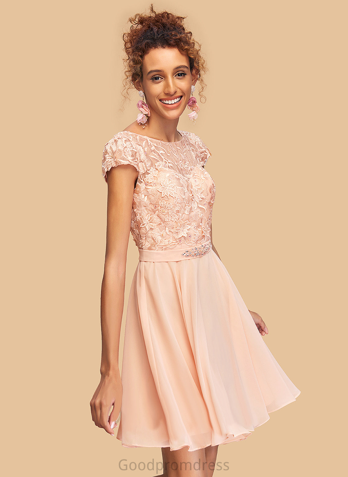 Homecoming Dresses With A-Line Dress Scoop Fiona Chiffon Homecoming Beading Lace Short/Mini Neck