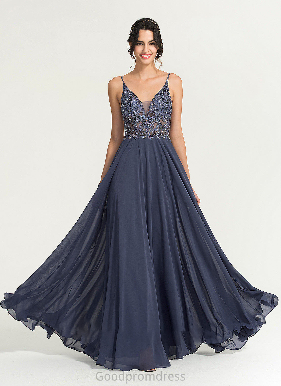 With Chiffon Olympia V-neck Prom Dresses A-Line Floor-Length Sequins Beading