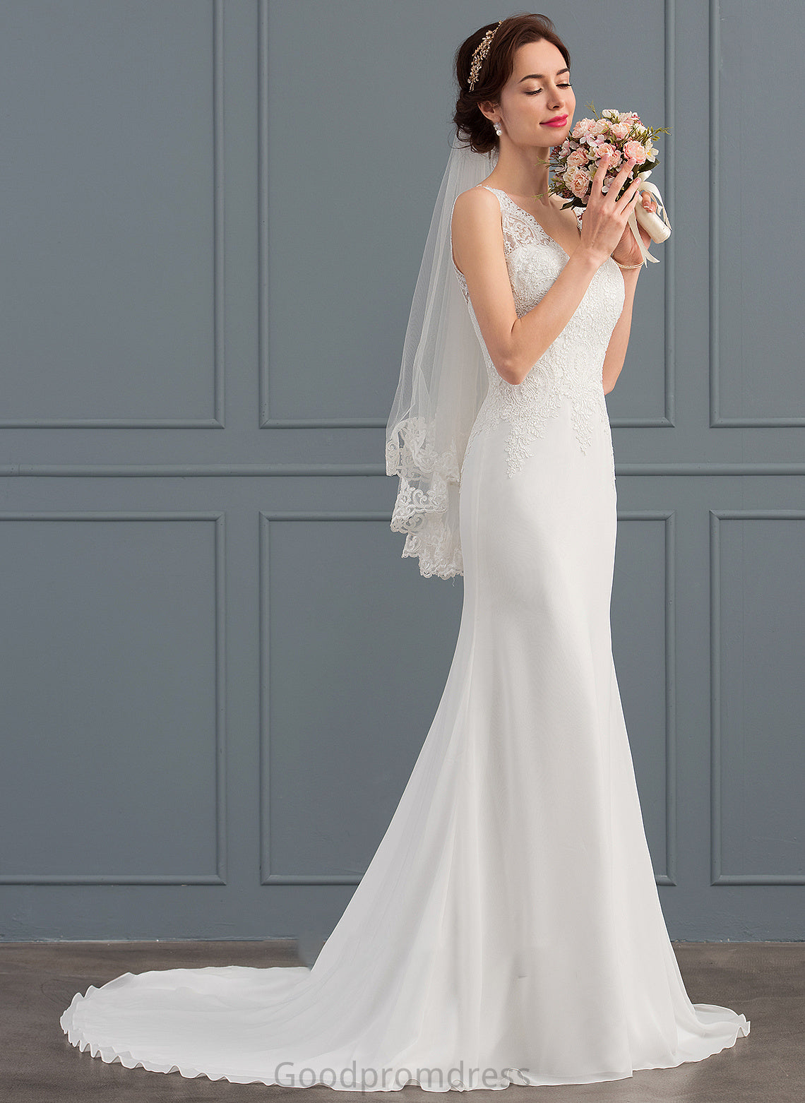 Wedding Dress Trumpet/Mermaid Court Dahlia V-neck Wedding Dresses Chiffon Train